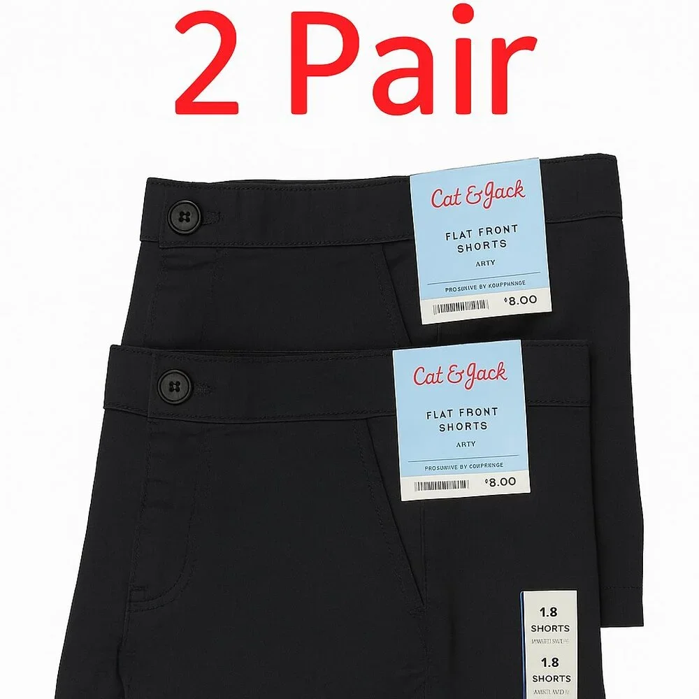 NWT Cat & Jack Shorts Size 18 Ebony Black Flat Front Adjustable Waist 2 Pack